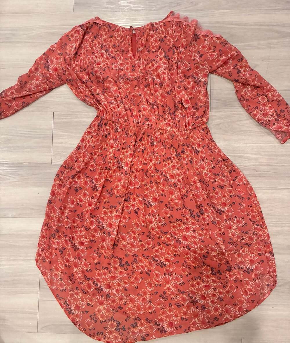 Free People Rose Glow Combo Dress Red Floral Sheer Lace Sleeve Boho Mini Dress